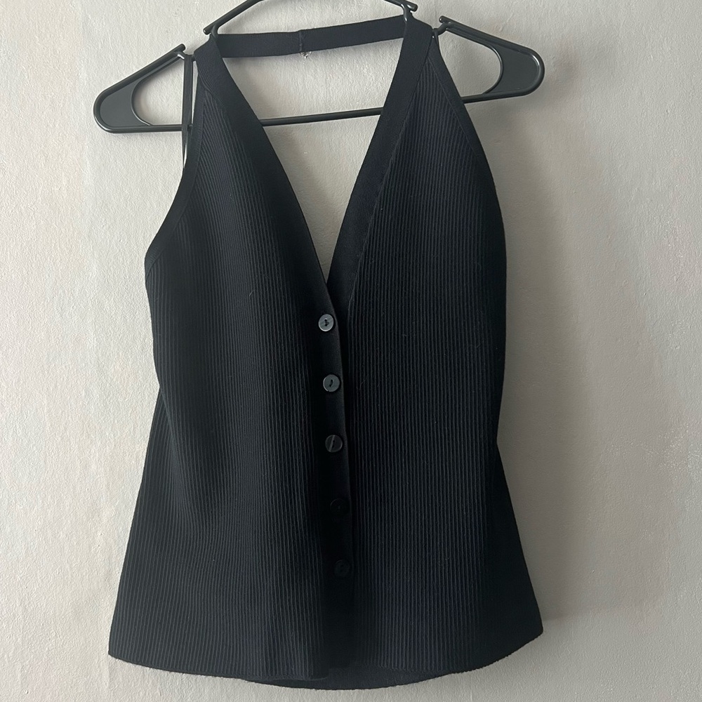 Abercrombie and Fitch Black Ribbed Halter Neck Button Up Shirt Size Medium NWT
